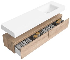 Zaro Alan badmeubel 170cm washed oak 2 lades met vrijhangende wastafel cloud rechts 1 kraangat talc