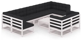 vidaXL 10-delige Loungeset met kussens massief grenenhout wit