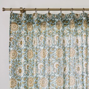 Katoenen glasgordijnen met blokprint en ringen, SHANDIRA