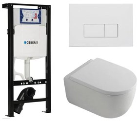 QeramiQ Dely Swirl Toiletset - 36.3x51.7cm - diepspoel - rimless - Inbouwreservoir met Geberit UP320 spoelmechanisme - 35mm zitting - mat witte metalen bedieningsplaat - rechtehoekige knoppen - wit mat SW1381697/SW706191/SW1000767/SW1026257