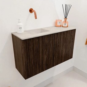Mondiaz Joya DLux 70cm toiletmeubel walnut met wastafel faye links zonder kraangat ostra