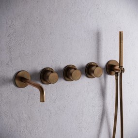 Saniclear Plus Curved inbouw badkraan met 20cm uitloop en staafhanddouche verouderd messing