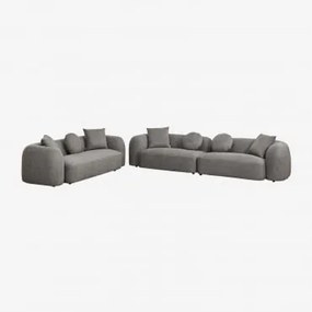 Woonkamerset Met 2-delige Modulaire Bank En 3-zitsbank In Coco Chenille Granietgrijs Dik Chenilledoek - Sklum