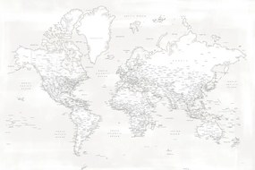 Kaart Almost white detailed world map, Blursbyai