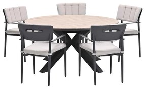 Garden Impressions Dane tuinset 6-delig - Tulli tuintafel Ø148x75 cm - light teak vironwood
