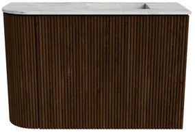 Mondiaz Joya DLux 60cm toiletmeubel ronding links walnut met wastafel faye rechts zonder kraangat glace