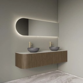Gliss Design Alluro badmeubel ribbelfront met ronding links 160cm ash grey en wit marmer toppaneel