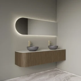 Gliss Design Alluro badmeubel ribbelfront met ronding links 160cm ash grey en wit marmer toppaneel