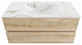 Mondiaz Vica DLux badmeubel 100cm washed oak 2 lades met wastafel frappe midden zonder kraangat