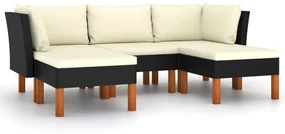 vidaXL 5-delige Loungeset met kussens poly rattan zwart