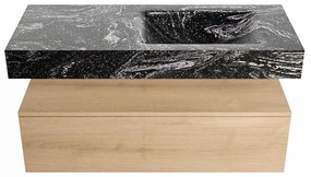 Mondiaz Alan DLux badmeubel 110cm washed oak 1 lade met wastafel lava rechts 1 kraangat