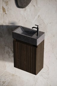 Fontana Recto toiletmeubel ribbelfront kasteel bruin 40x22cm met natuurstenen fontein rechts