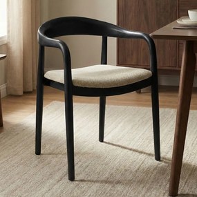 Eetkamerstoel Zwart Hout Met Creme Zitting