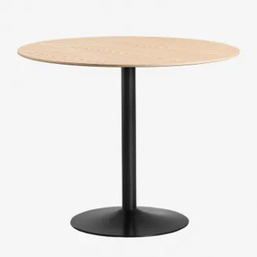 Ronde eettafel in MDF en metaal Yvetta Eikenhout & Ø90 cm & ZWART - Sklum