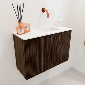 Mondiaz Joya 60cm toiletmeubel walnut met wastafel faye rechts zonder kraangat talc