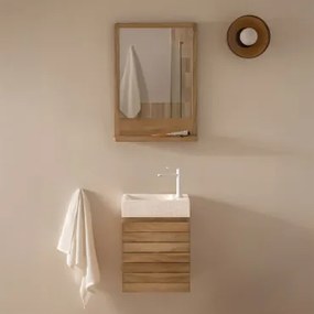 Conjunto Vaniteitmeubel Zwevend Van Teakhout Met Geïntegreerde Wasbak Van Napier-cement Teakhout & Rechthoekig Hout 50x70 Cm Mazure & Wit - Sklum