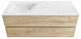 Mondiaz Vica DLux badmeubel 120cm washed oak 2 lades met wastafel opalo links 1 kraangat