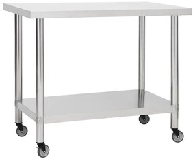 vidaXL Keukenwerktafel met wielen 100x45x85 cm roestvrij staal