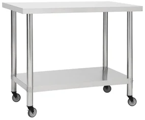 vidaXL Keukenwerktafel met wielen 100x45x85 cm roestvrij staal