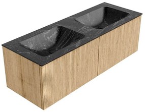 Mondiaz Kurve-dlux 130cm badmeubel oak met 2 lades en wastafel leaf dubbel zonder kraangat lava