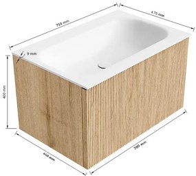 Mondiaz Kurve 70cm badmeubel walnut met 1 lade en wastafel big small midden zonder kraangat urban