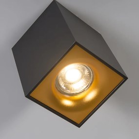 Moderne Spot / Opbouwspot / Plafondspot zwart met goud - Quba delux Design, Modern GU10 kubus / vierkant Binnenverlichting Lamp