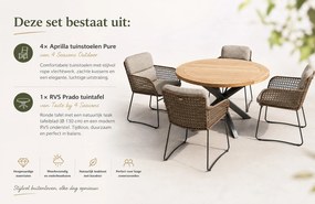 4 Seasons Outdoor Aprilla tuinset pure met Prado tafel antraciet met teak blad Ø 130 cm * Sale * Tuinset   houtkleur weerbestendig