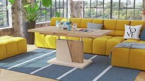 Mazzoni GRAND NOIR artisanaal eiken / beige, salontafel, uitschuifbaar