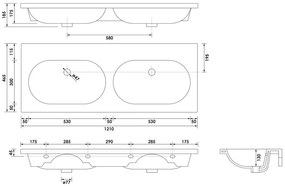 Brauer Moon dubbele wastafel keramiek 120cm zonder kraangat wit glans