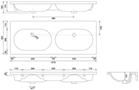 Brauer Moon dubbele wastafel keramiek 120cm zonder kraangat wit glans