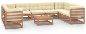 vidaXL 10-delige Loungeset met kussens massief grenenhout honingbruin