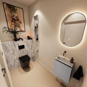 MONDIAZ TURE-DLUX 40cm toiletmeubel Plata. EDEN wastafel Glace positie links. Zonder kraangat. TUREDX40PLAL0GLA