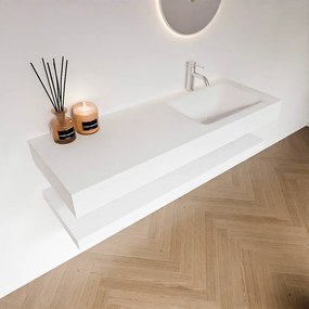 Zaro Alan badmeubel 130cm met planchet talc en vrijhangende wastafel cloud rechts 1 kraangat talc
