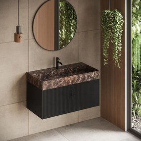 Muebles Zahora badmeubel ribbelfront 100cm zwart mat met Dark Emperador wastafel met kraangat