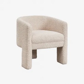 Set Van 4 Gestoffeerde Eetkamerstoelen Met Armleuningen Irati Teddystof Crème Beige - Sklum