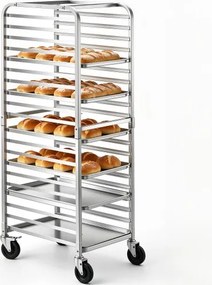 VEVOR 20-laags commerciële bakkerijstandaard met geremde wielen, aluminium rekkenwagen, laadvermogen broodbakapparatuur 240 kg, 660 x 517 x 1767 mm