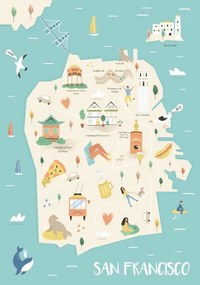 Ilustratie San Francisco illustrated map with landmarks, undefined undefined