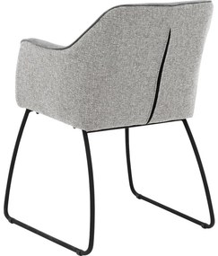Goossens Eetkamerstoel Lisbet grijs stof met armleuning, elegant chic