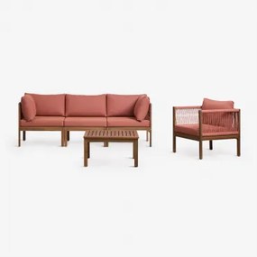Woonkamerset Met 3-delige Modulaire Bank Met Armleuningen, Fauteuil En Salontafel Van Branson Acaciahout Terracotta - Acaciabruin - Sklum