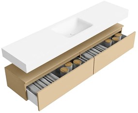 Zaro Alan badmeubel 190cm sand 2 lades met vrijhangende wastafel cloud midden 1 kraangat talc