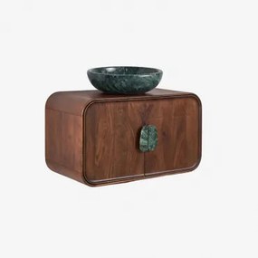 Hangend Badkamermeubelset 95x45 Cm Van Mangohout En Natuurlijke Kivalina-steen Spiegelloze & Zonder Kraan & Groen Marmer Uit Udaipur - Donker Mangohou