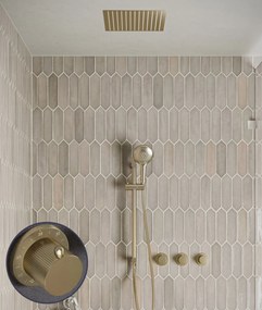Saniclear Plus Stripes inbouw regendouche met inbouw douchekop 30x30cm, glijstang en 2 standen handdouche geborsteld messing - mat goud