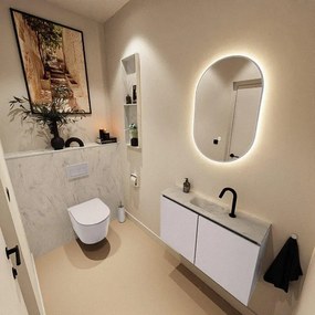 MONDIAZ TURE-DLUX 80cm toiletmeubel Cale. EDEN wastafel Opalo positie midden. Met 1 kraangat. TUREDX80CALM1OPA