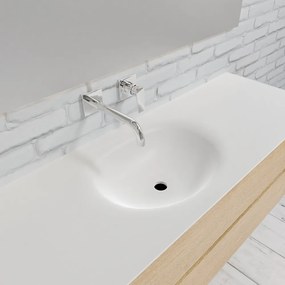 Zaro Sevilla Solid Surface badmeubel 150cm licht eiken zonder kraangat spoelbak midden met 2 lades