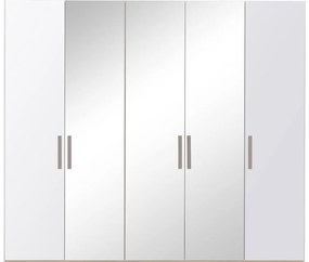 Goossens Kledingkast Easy Storage Ddk, Kledingkast 253 cm breed, 220 cm hoog, 2x glas draaideur en 3x spiegel draaideur midden
