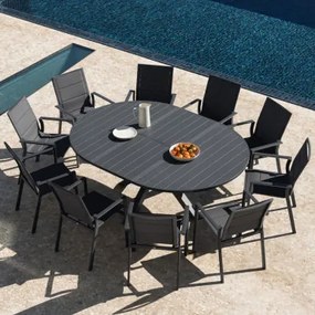 Set Van 145-200x145 Cm Barces Ronde Uitschuifbare Tafel En 10 Karena Aluminium Stapelbare Tuinstoelen Met Armleuningen Grijs – Grafiet - Sklum