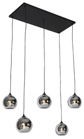 Eettafel / Eetkamer Art Deco hanglamp zwart met smoke glas 5-lichts - Wallace Art Deco E27 rond Binnenverlichting Lamp