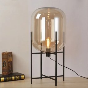 Amber Glazen Tafellamp, Metaal, E27 Fitting, ?23x45cm, Zwart