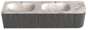 Mondiaz Kurve-dlux 175cm badmeubel ronding rechts shadow met 2 lades en 1 deur en wastafel stor small dubbel/links 2 kraangaten frappe