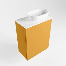 Mondiaz Fowy toiletmeubel 40cm ocher met witte waskom rechts en kraangat